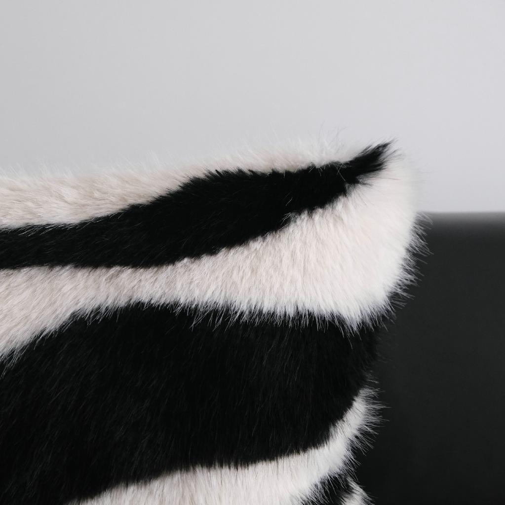 ins wind imitation mink pillow cover plush sofa black and white pillowcase simple striped living room display cushion cover