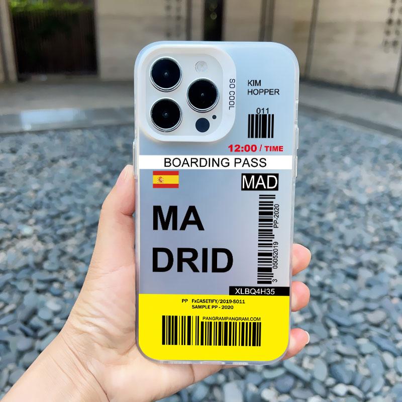 INS Fashion Design New York Seoul Tokyo Boarding Pass Ticket Phone Case for Iphone 15 13 12 14 Pro Max 11 Matte Laser Back Cover