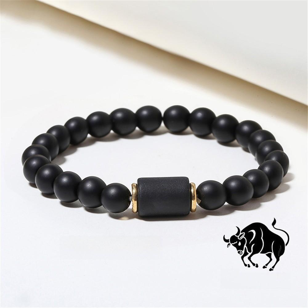 Twelve Constellations Beaded Elastic Bracelet For Men And Women With Black Matte Agate For Travel Gifts