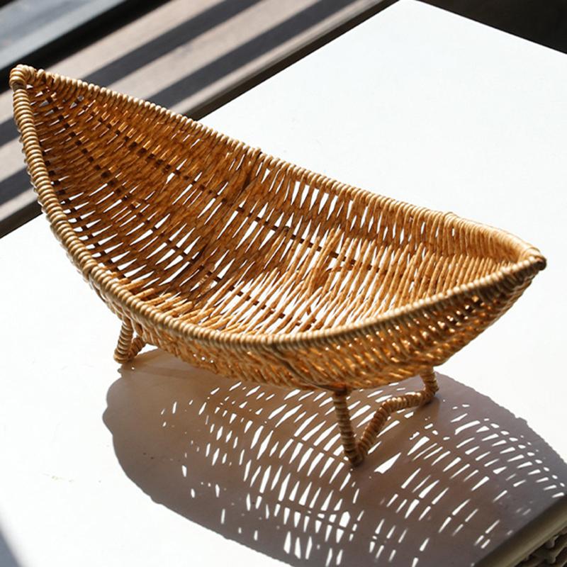 

Plastic Rattan Weaving Coffee Table Snack Basket European Style Light Luxury Fruit Tray Creative Living Room Afternoon Tea Tray
