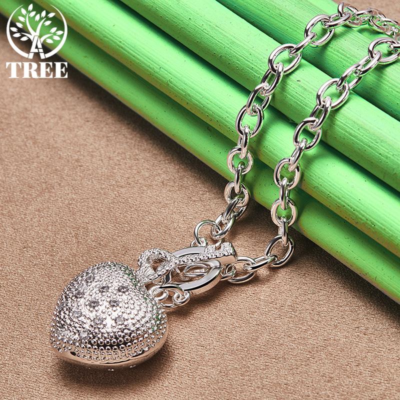 Classic Zircon 925 Sterling Silver Heart Key Pendant Necklace For Women Birthday Wedding Party Gifts Accessories Noble Jewelry