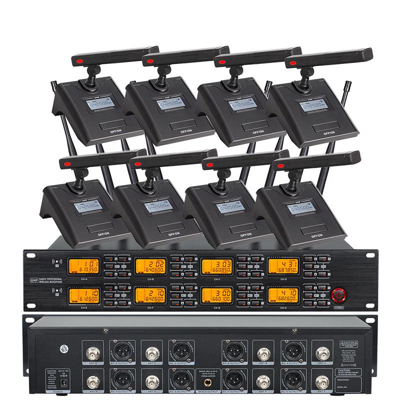 KTV Wireless One-to-Eight Dual-Use Headset/Lavalier FM Short-Shaft Square-Shaft Conference Microphone