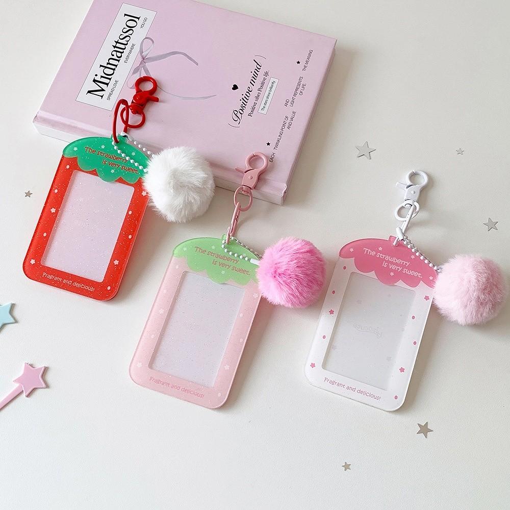 Fruit Strawberry Acrylic Photocard Holder with Keychain Card Protective Case Card Decor