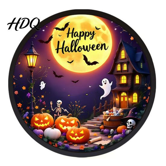 Halloween Holiday Decorations LED Glowing Hanging Decor Acrylic Window Ornament with Light Spooky Durable Signs Sign for Door Wall Haunted