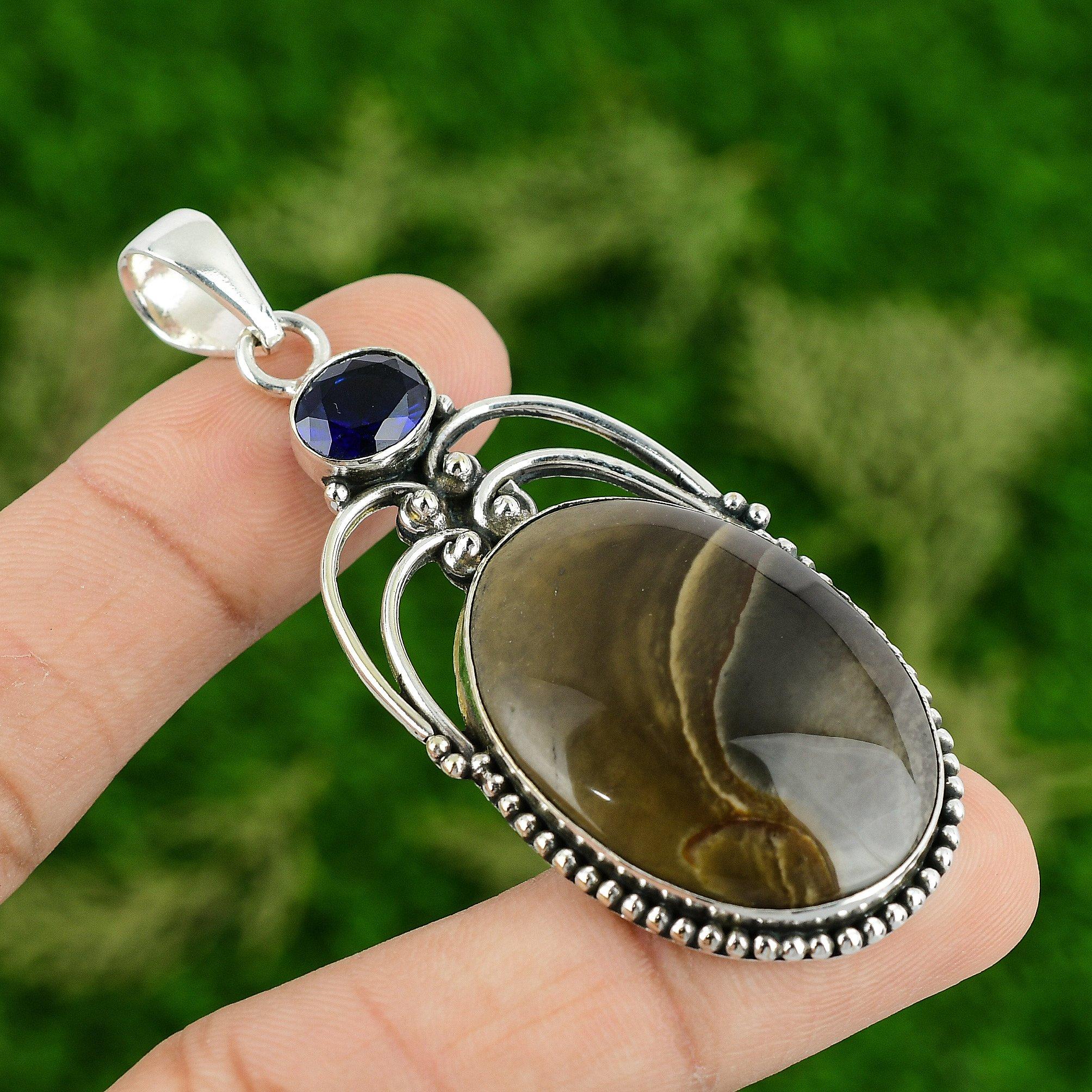 

Oval Polychrome Jasper Gemstone Tanzanite Quartz 925 Silver Wedding Wife Pendant