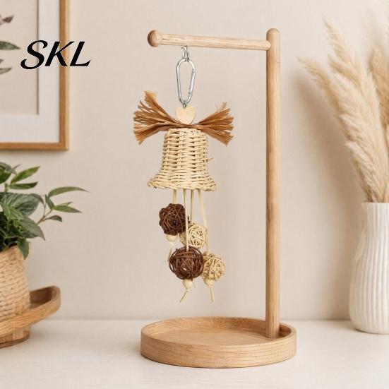 Bell-shaped Bird Toy Rattan Woven Parrot Toy, Bell Chew Chewing with Bells or Balls, Cage Accessories for Cockatiels Budgies Small Medium Parrots