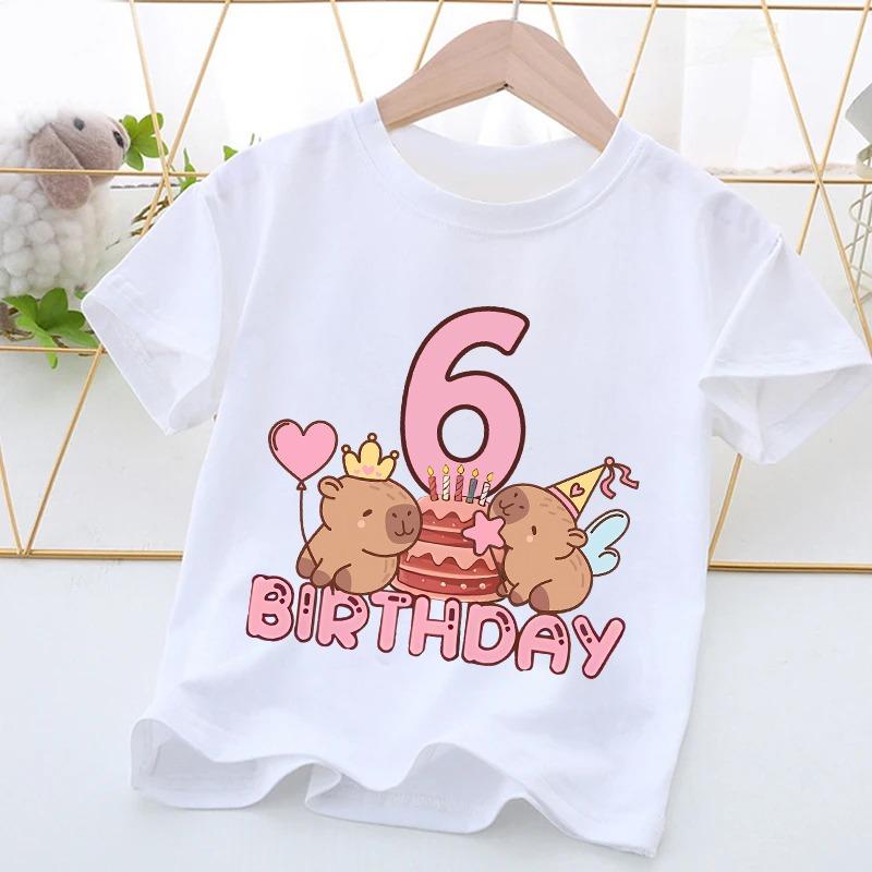 Capybara Girl Birthday Clothes Cute Toddler Kids Number T Shirt Cartoon Short Sleeve Baby Cotton T Shirt Summer Children  Tops