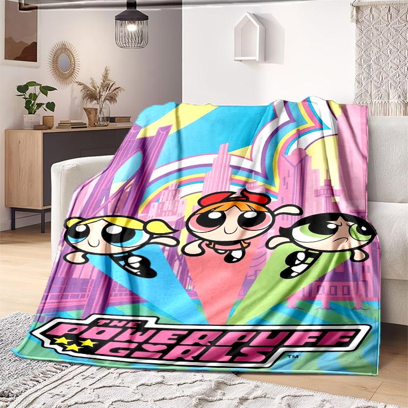1PC The Powerpuff Girls printed blanket, all season lightweight home office outdoor nap multifunctional blanket A5