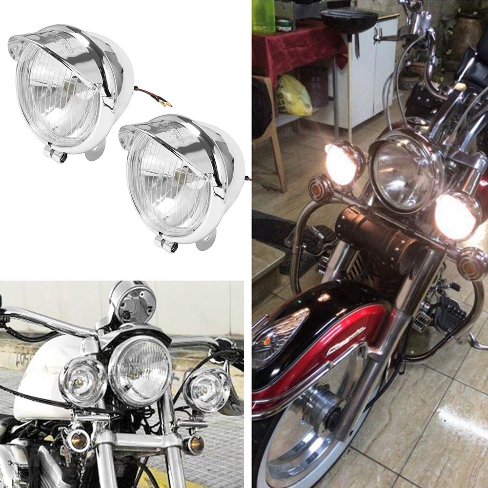 1 Pair Chrome Universal Motorcycle Fog Lights Headlight Lamp DC12V For Harley Touring Sportster XL 883 1200 72 48 Dyna Softail