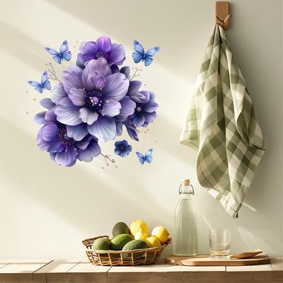 Creative Purple Flower Butterfly Sticker Self Adhesive Wall Decal for Living Room Bedroom Hallway Home Decor
