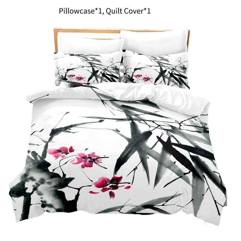 New Cross-border Chinese Style Ink Painting Digital Printing Flannel Bedding Set
