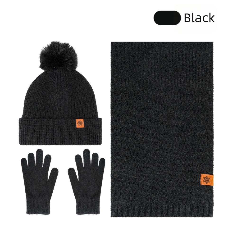 3Pcs/Set Thicken Knit Beanie Snood Set Plush Lining Touchscreen Gloves for Men Women