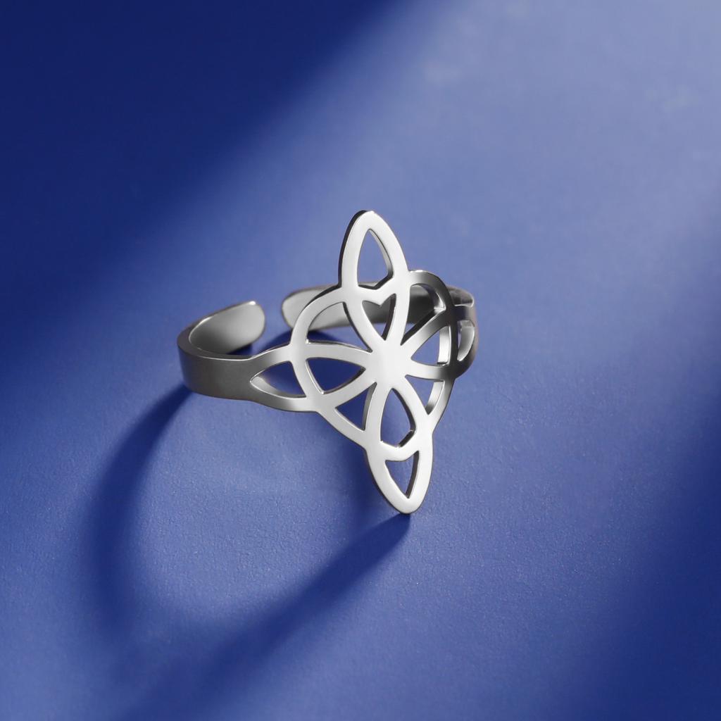 LIKGREAT Hollow Trinity Witch Knot Adjustable Ring for Women Men Stainless Steel Celtics Knot Amulet Couple Jewelry BirthdayGift