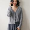 Women's Early Autumn Cashmere V-Neck Cardigan with Pearl Buttons - Slimming Knit Base Layer