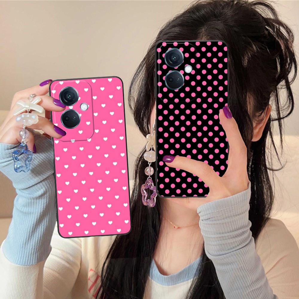 Pink Point Heart Mobile Phone Case for OPPO Reno 14 13 12 11 10 9 8 7 6 5 F T Pro 5G Colorful Printing Cover Cover Pretty