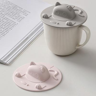 Yousheng Silicone Cup Lid Cat Design Spill Proof Cup Cover with Tea Bag Slot Heat Resistant Non-Slip Microwave Safe Mug Cover for Coffee Tea Milk Cups