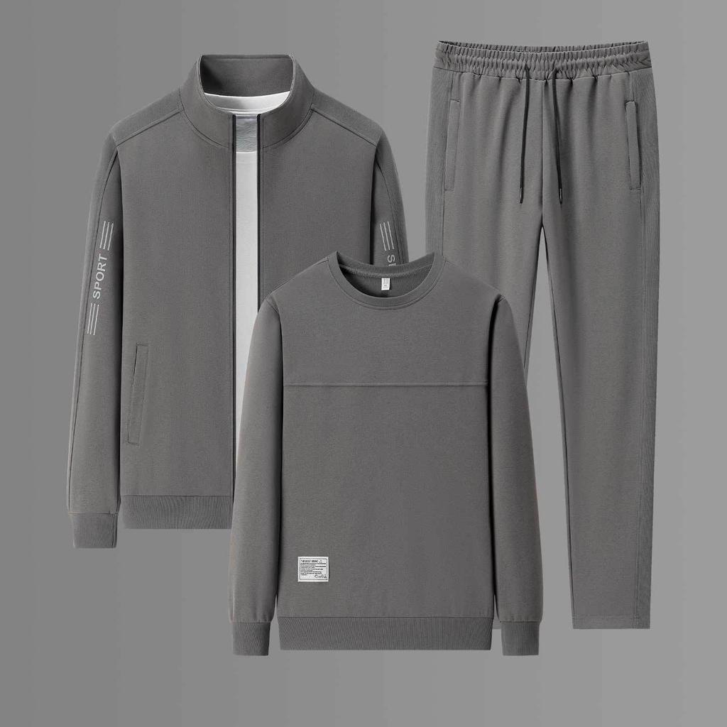 Big Size Three Piece Set Men's Thick Sports Pants Long Sleeved Sweatshirt Jacket Casual Suit Autumn and Winter Long Sleeved Velvet Suit