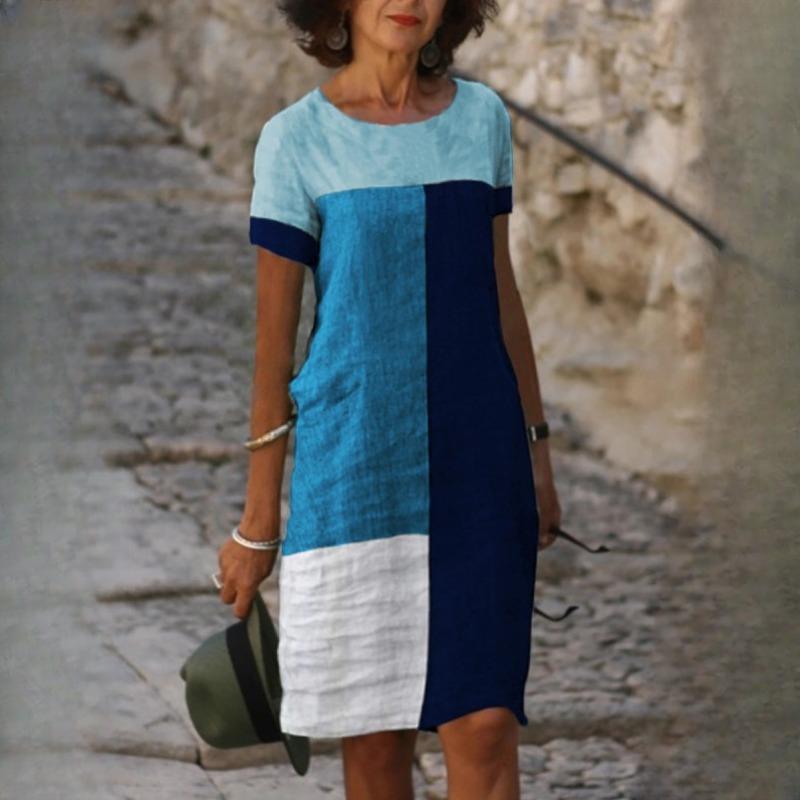 

IHUASU Женские летние трендовые платья с индивидуальным позиционированием в клетку с круглым вырезом и коротким рукавом XXXL тёмно-синий/синий