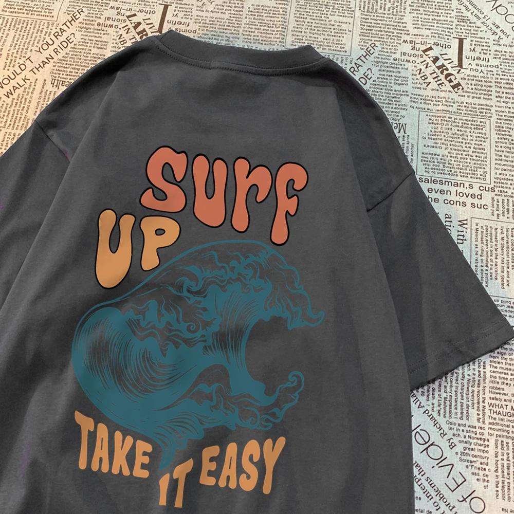 Surf Up Take It Easy Men Women Tshirts Summer Tshirt Breathable O-Neck Short Sleeve Harajuku Loose Tshirt Cotton Couple Tops