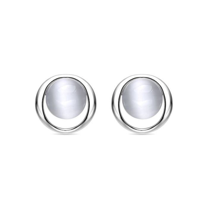 Boucles d'oreilles argent 925 œil de chat plaqué finition en rhodié - Jesoa