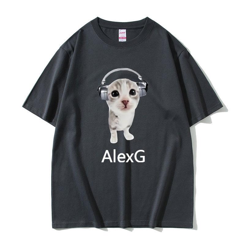 2025 Summer Singer Alex G Tshirt Cute Funny Cat with Headphones Meme Graphic Print Men Women 100% Pure Cotton Printed T-shirt