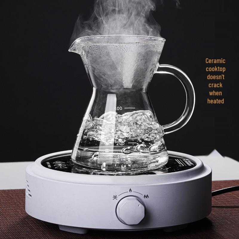 High-Heat Borosilicate Glass Coffee Pot with S-Handle and Mocha Measuring Scale