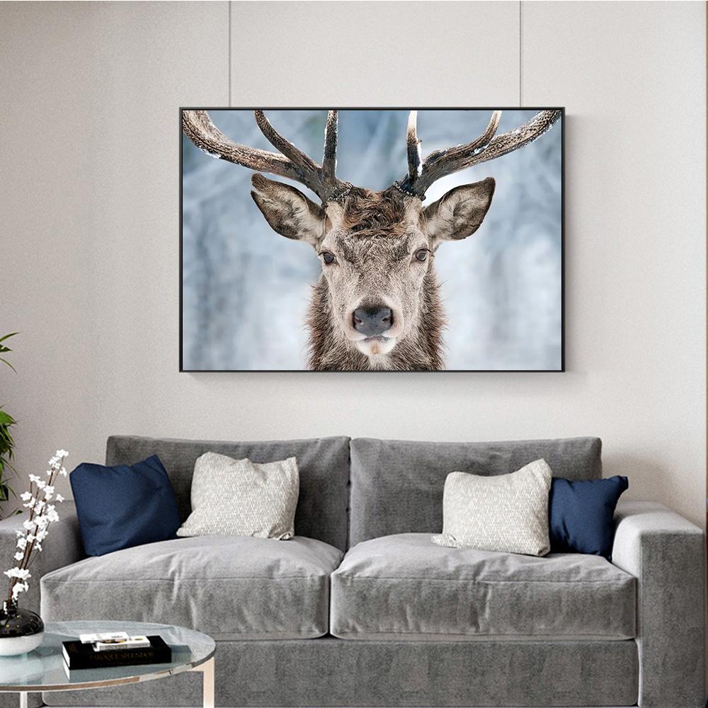 Wall Art Winter Snow Forest Train Deer Squirrel Pine Cone Canvas Painting Posters and Prints for Living Room Home Decor
