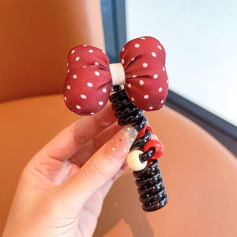 

Children Red Flower Telephone Line Hair Band Bubble Braided Rope Rubber BandPonytail Baby Girls Headwear Kids Hair Accessories