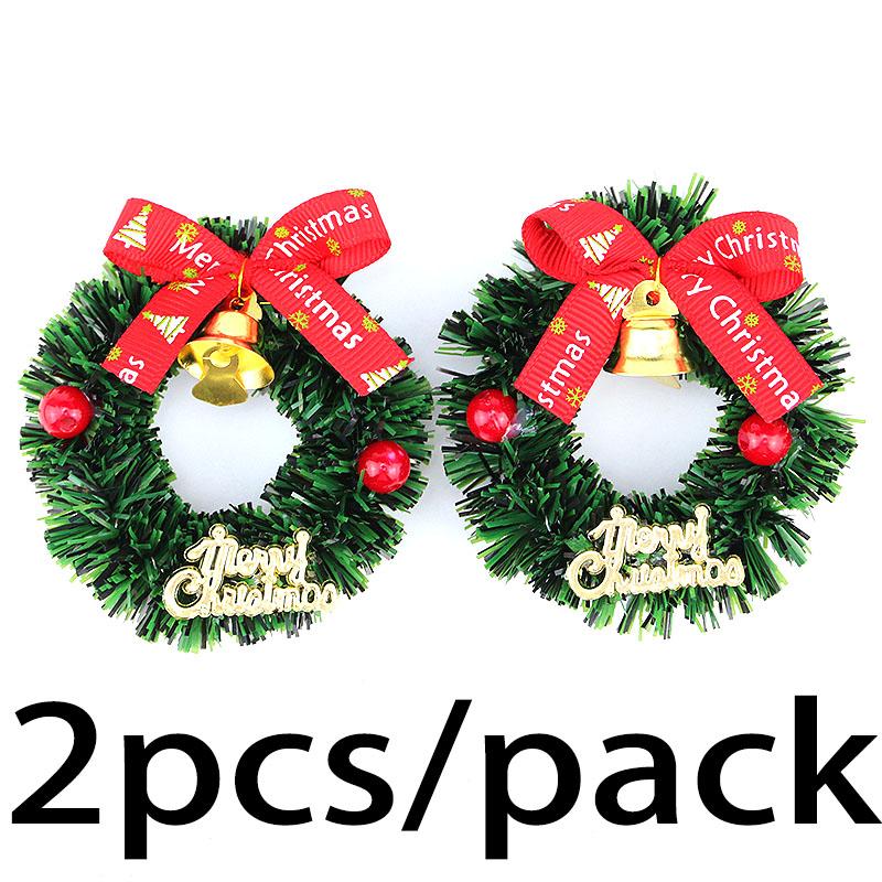 (2 Pcs)55*55mm Mini Wreath Pendant Merry Christmas Bell Wreaths Gift Wrapper Christmas Accessories Phone Pendants Decoration