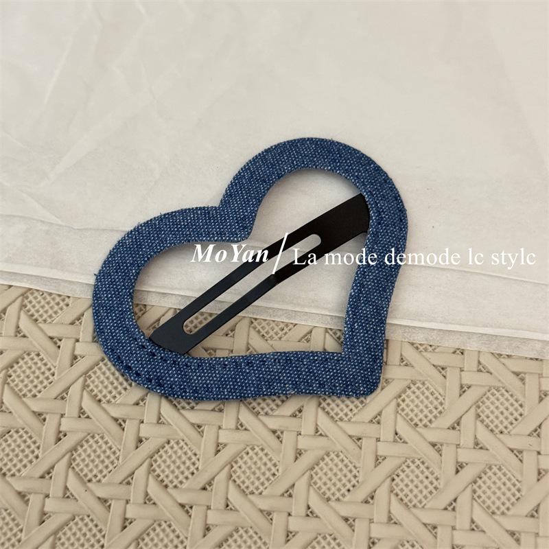 Korean Style Denim Heart & Star Hair Clips - Retro & Versatile Design