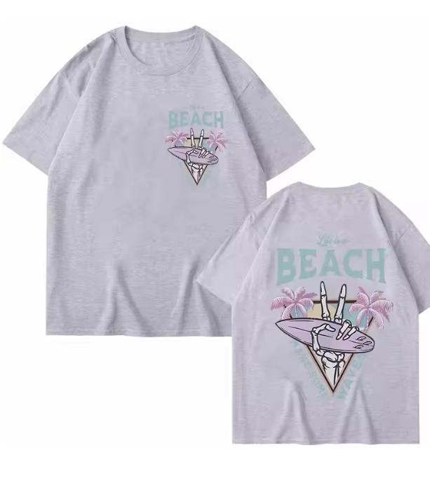 Life Is A Beach Letter Printed Casual T Shirt Oversize T Shirts Unisex Unisex TShirt Round Neck Short Sleeve Comfortable Tee Shirt