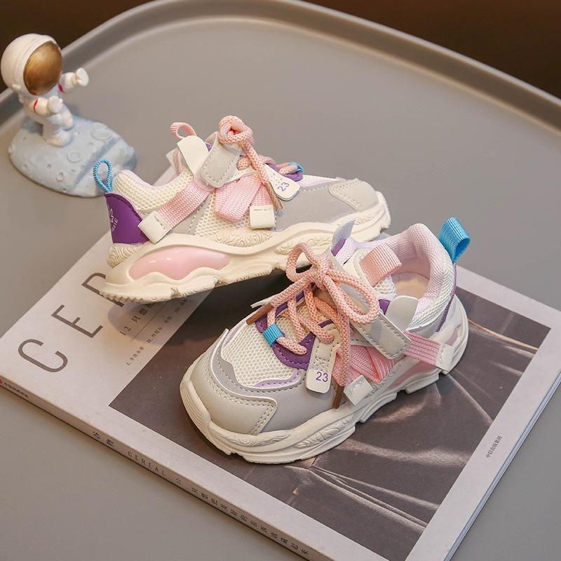 Girls' Sneakers Spring/Autumn New Arrivals, Boys' Sneakers, Kids' Mesh Chunky Dad Shoes, Girls' Running Shoes, Trendy Children's Footwear.