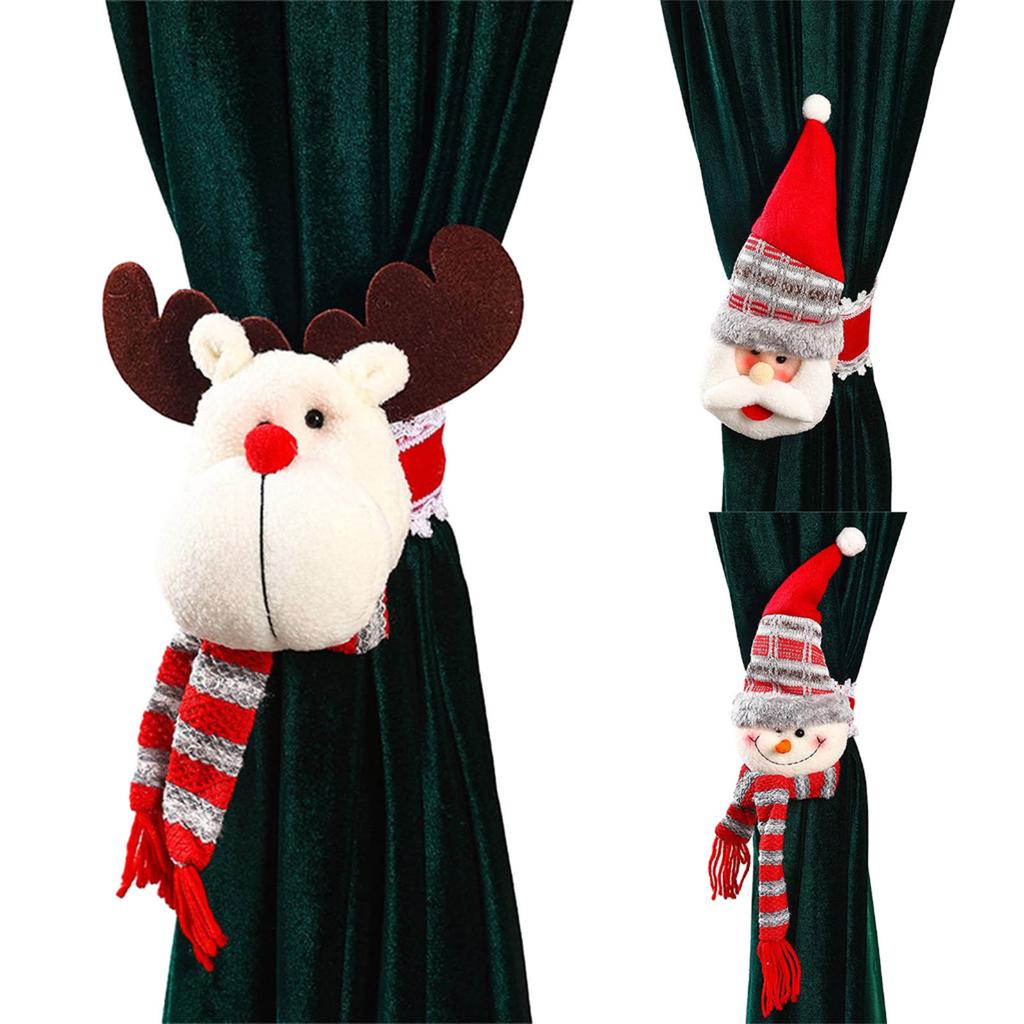 Christmas Curtain Buckle Snowman/Elk/Santa Curtain Decorations Creative Curtain Clip Tieback Strap for Home Window Decor