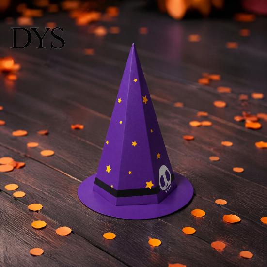 Foldable Party Gift Boxes Halloween Candy Box for Kids, Witch Hat Shaped Cardboard Container, Chocolate Packaging Parties Treat or Trick Cookie Snack