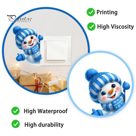Christmas Party Supplies Cute Snowman Switch Sticker, Self-Adhesive PVC Decorative Decal, Blue And Plate Cover Decor White Winter Theme Art for Living