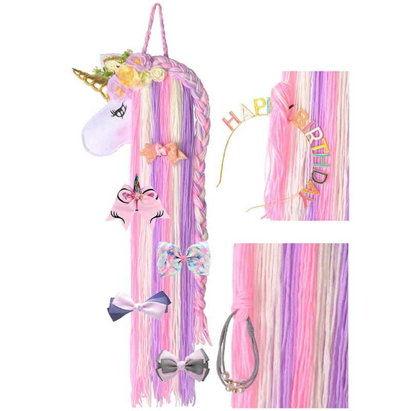 Colorful Unicorn Storage Hanging Rack INS Style Wind Chimes Girls Room Headwear Hair Clip Hairband Organizer Multiuse Home Decor
