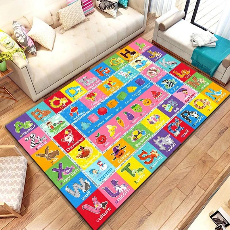 Alphabet Lernteppich Matte Teppich ABC Buchstaben Zahlen Tiere Formen Pädagogisch Kinder Heimdekoration Bodenmatte Teppiche für Schlafzimmer