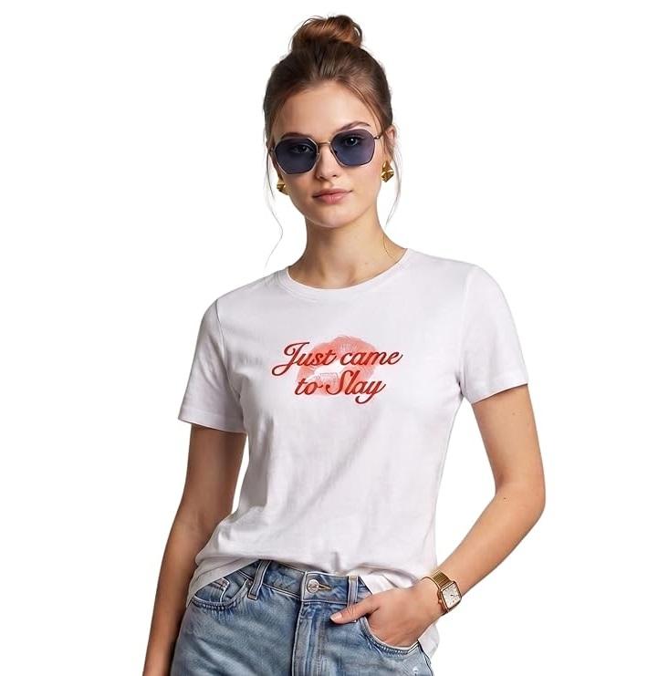 Regular Fit Women’s Pure Cotton Printed T-Shirt – Lightweight, Comfortable & Trendy Casual Graphic Tee