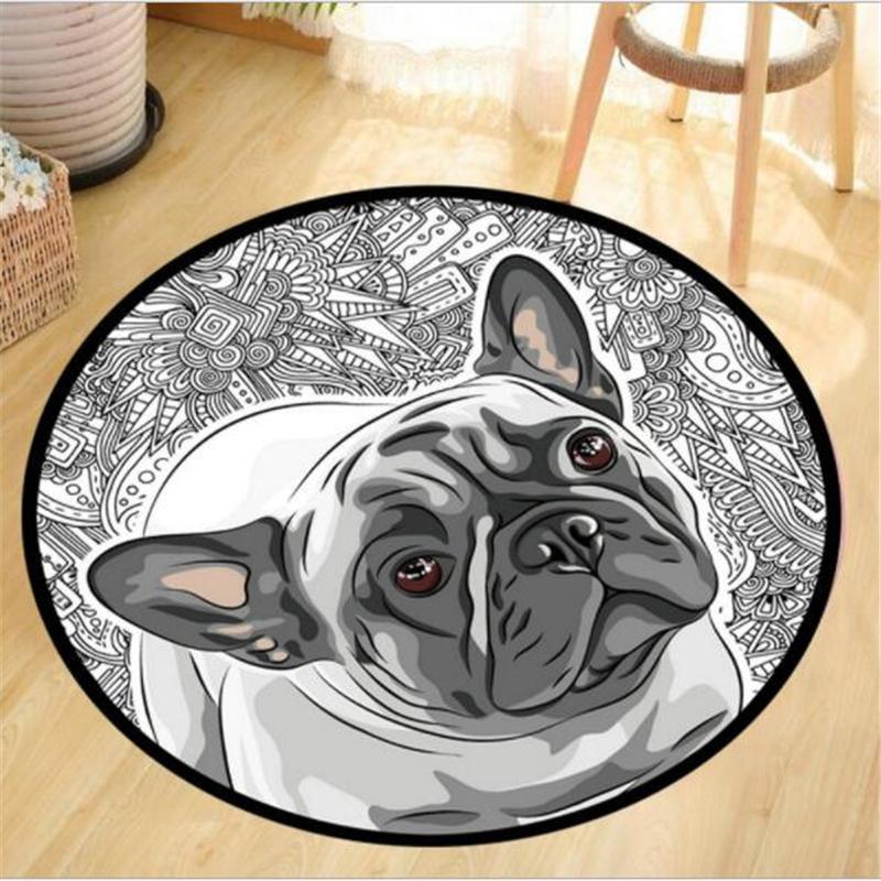 Living Room Bedroom Kids Room Rug Home Carpet Floor Door Mat Creative Cute Dog and Cat Round Rug