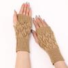 Knit Gloves Textured Leaf Design Soft Acrylic Fabric Cold Weather Fingerless Handwear Unisex Solid Color