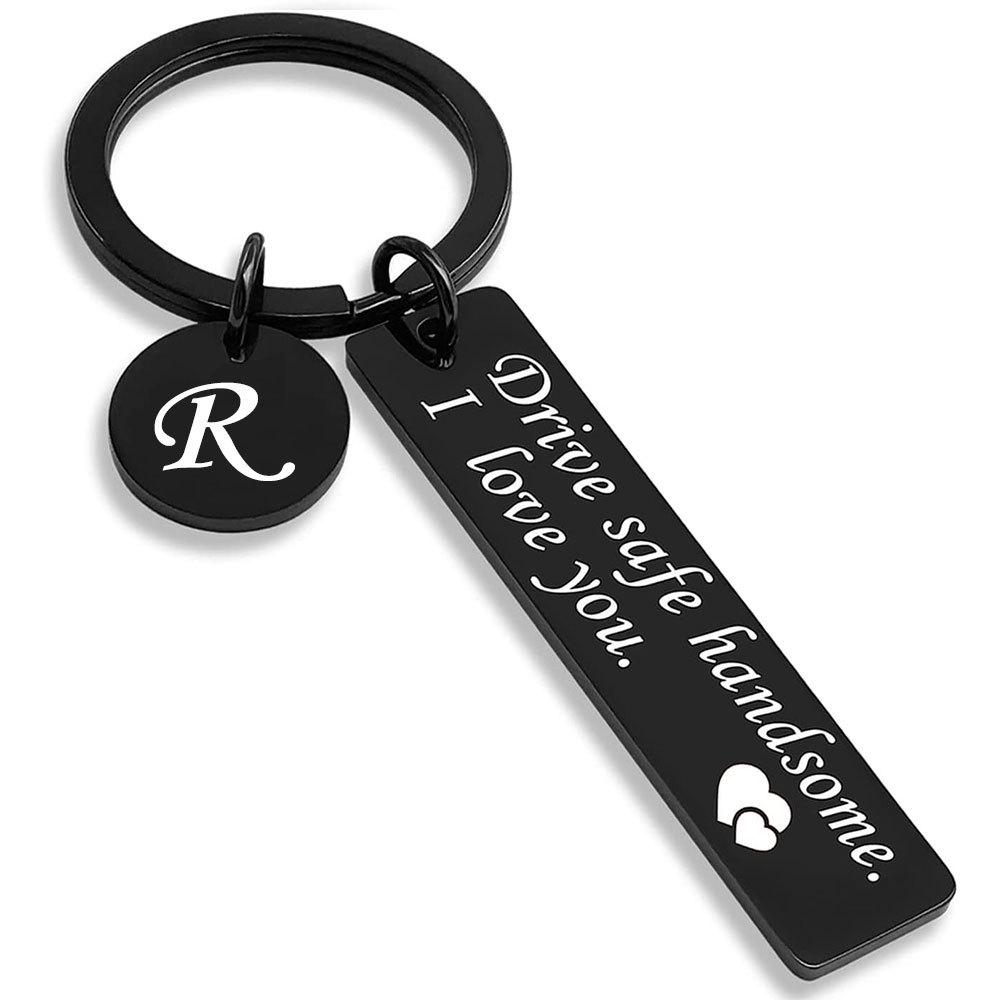 Roestvrij Stalen Drive Safe Sleutelhanger met Gegraveerde Letter Hanger