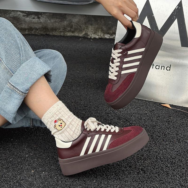 Platform-soled German training shoes women's autumn and winter new leather lace-up polished old retro sports and leisure shoes board shoes