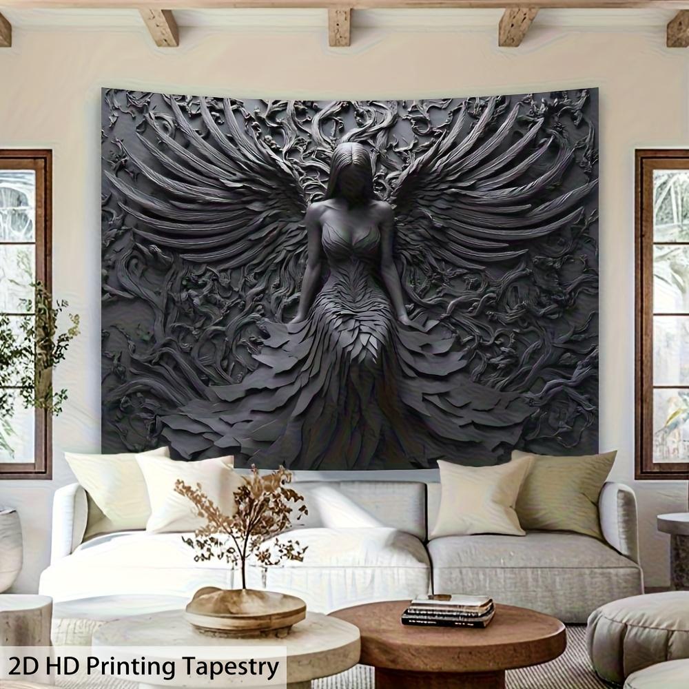 Gothic Angel Tapestry Wall Hanging Black And White Art Fabric Poster For Living Room Bedroom Home Decor
