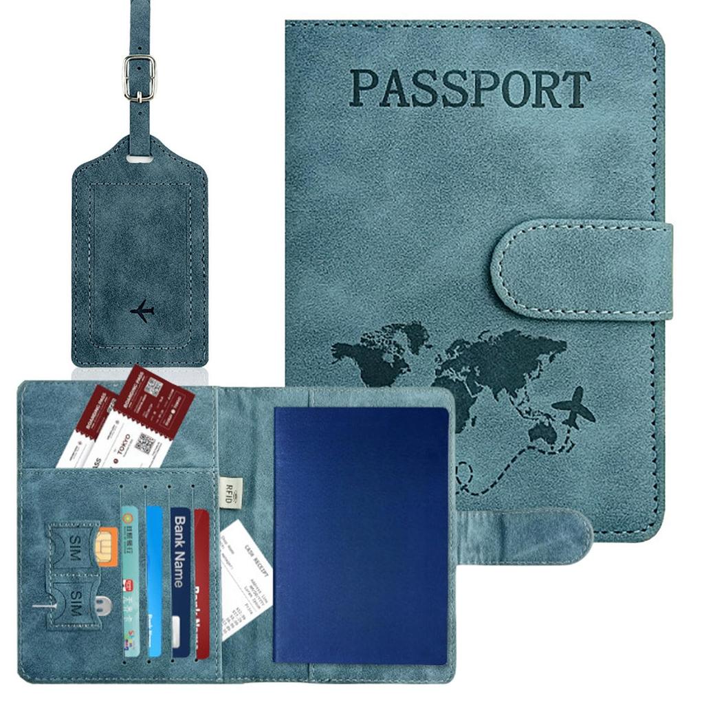TARATI Capa de Passaporte PU Leve para Viagem com Porta-Cartões e Nome, Cor Azul Marinho, Anti-Skimming, Material, Multifuncional