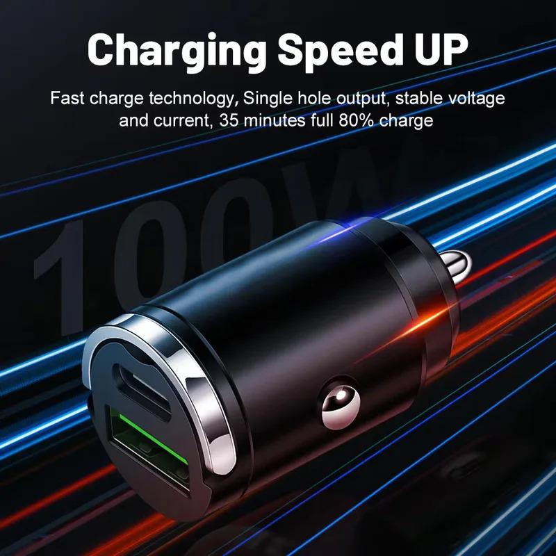 Mini PD USB Car Charger Lighter Type C Car Charger for Xiaomi Samsung Huawei Super Fast Charging QC3.0 Car Charger for iPhone