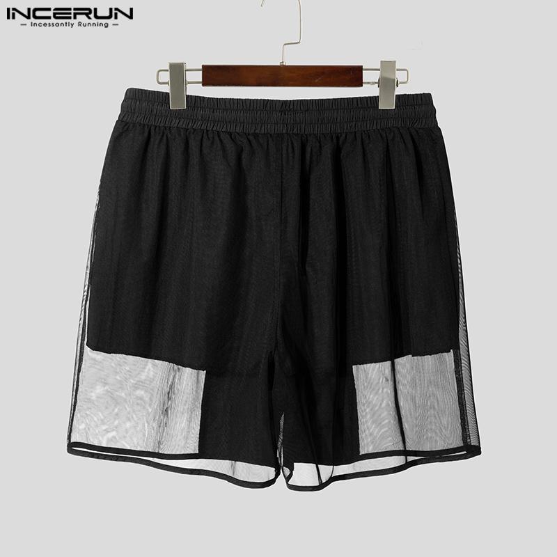 INCERUN Männer Elastische Taille Mesh Sheer Shorts Hohl Patchwork Sport Gym Mini Hosen