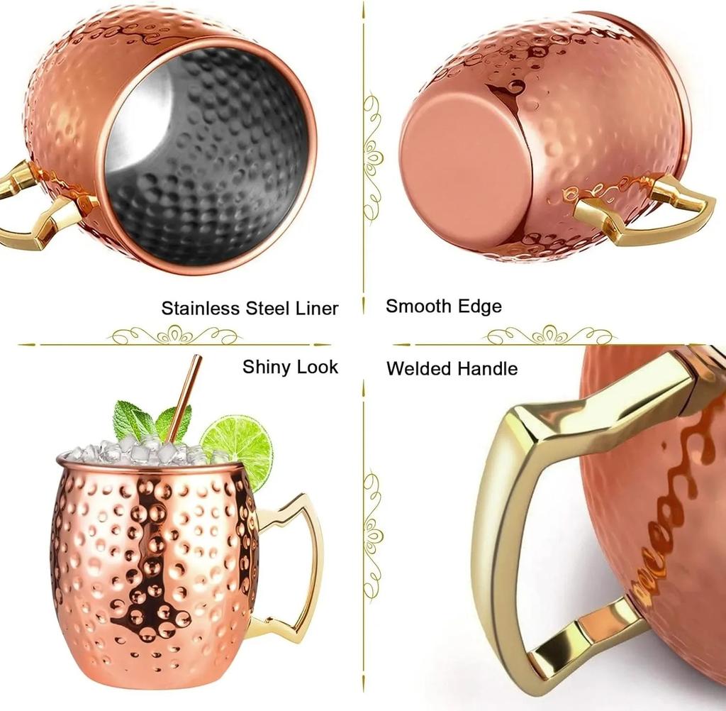 Moscow Mule Mug Coffee Cup Bar Drinkware Champagne Cup Cocktail Wine Cup Stainless Steel Hammered Copper Plated Beer Cup
