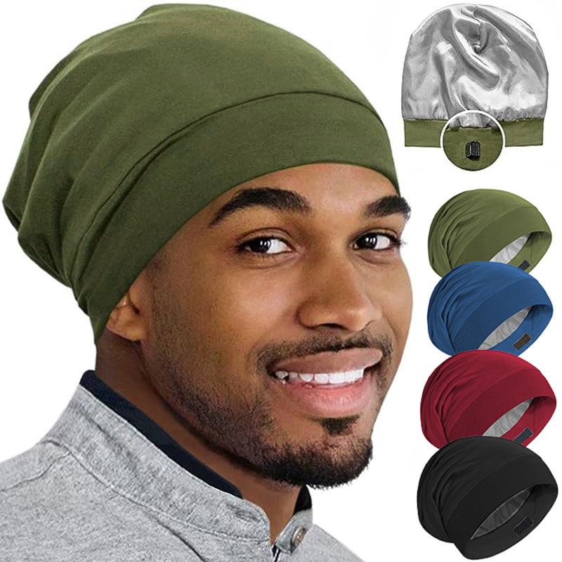 1pc Adjustable Satin Lined Double Layer Sleeping Hat For Hair Protection