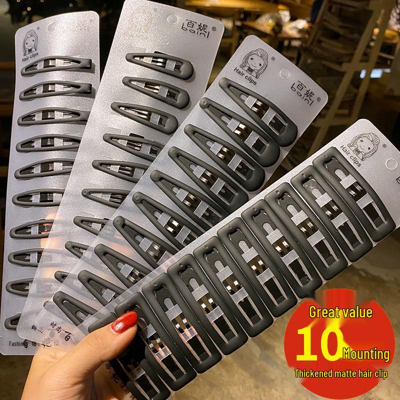 Korean Matte Black Hair Clips for Women - Bangs, Side, and Headdress Clips