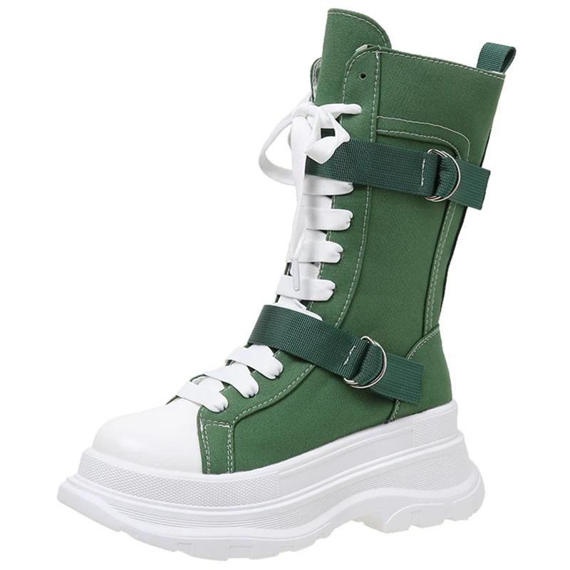 Fashion Chunky Platform Orange Canvas Shoes Women 2025 Autumn Thick Bottom Lace Up Ankle Boots Brand Design Y2K Woman's Motorcycle Boots